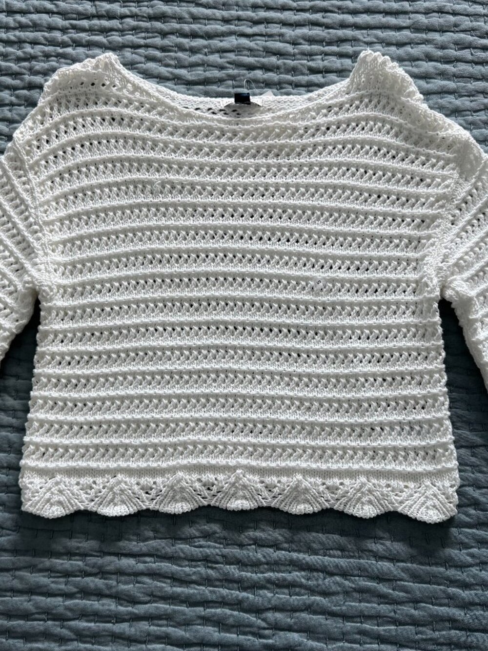 American Eagle White Boho Crochet Open Knit Long Sleeve Sweater Small